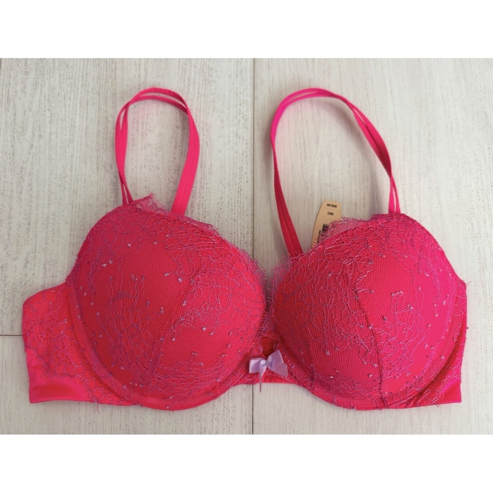 NWT Victoria's Secret Very Sexy Push-up Gel Padding Bra Sz 36C Pink / Lilac Lace